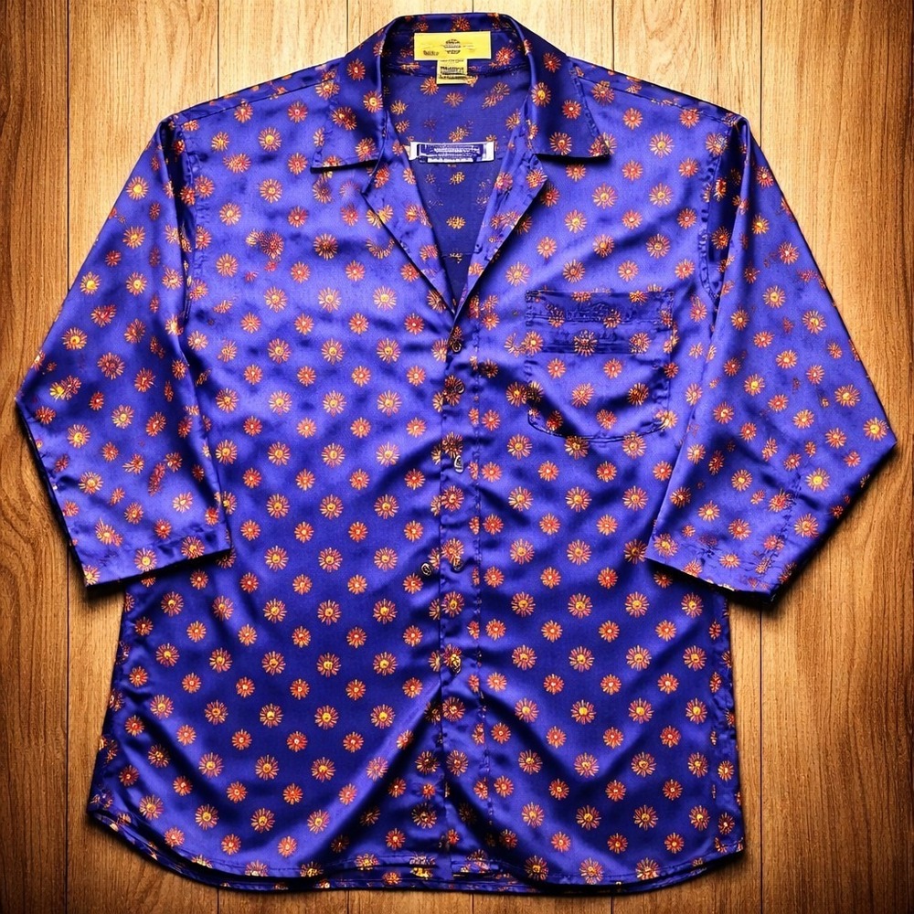Winston Select Men's Sleep Shirt Blue XL Sunburst Print 100% Polyester‎ Vintage